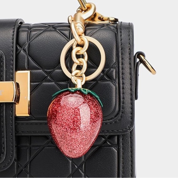 Red Strawberry purse charm Keychain with gold hardware clip perfectly cute - Picture 1 of 3